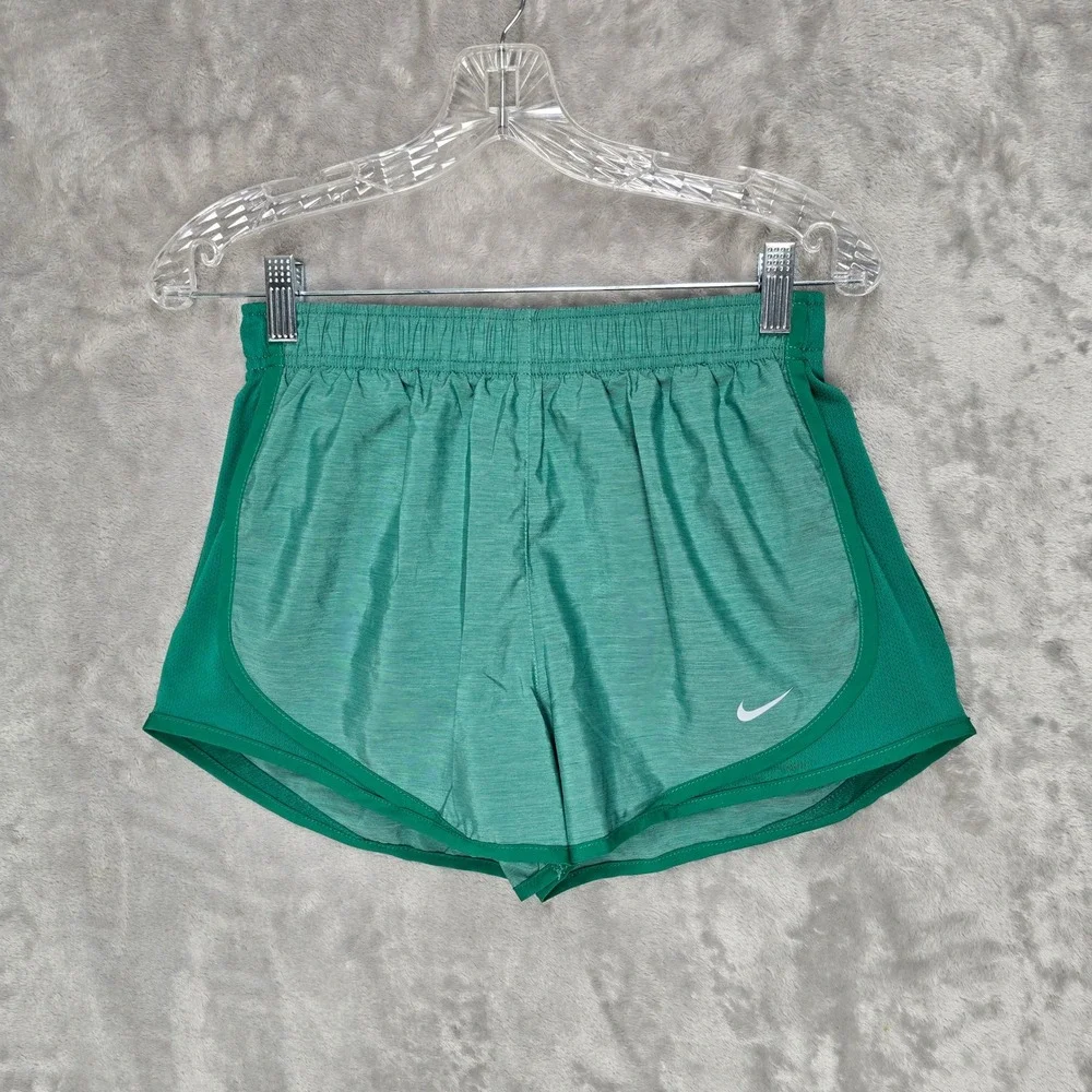 Nike Running Shorts Women Small Green Dri-Fit Heathered Elastic Waist Mesh Sides